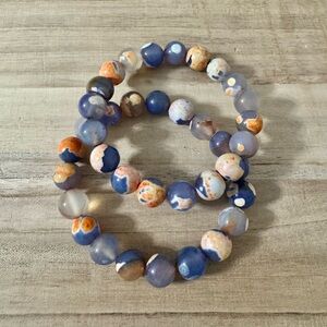 Blue and Orange Fire Agate Beaded Bracelet Set